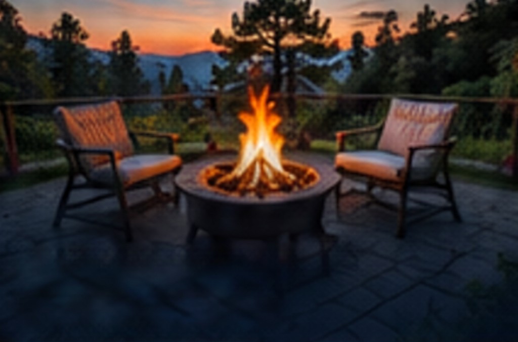 A bonfire burning at dusk