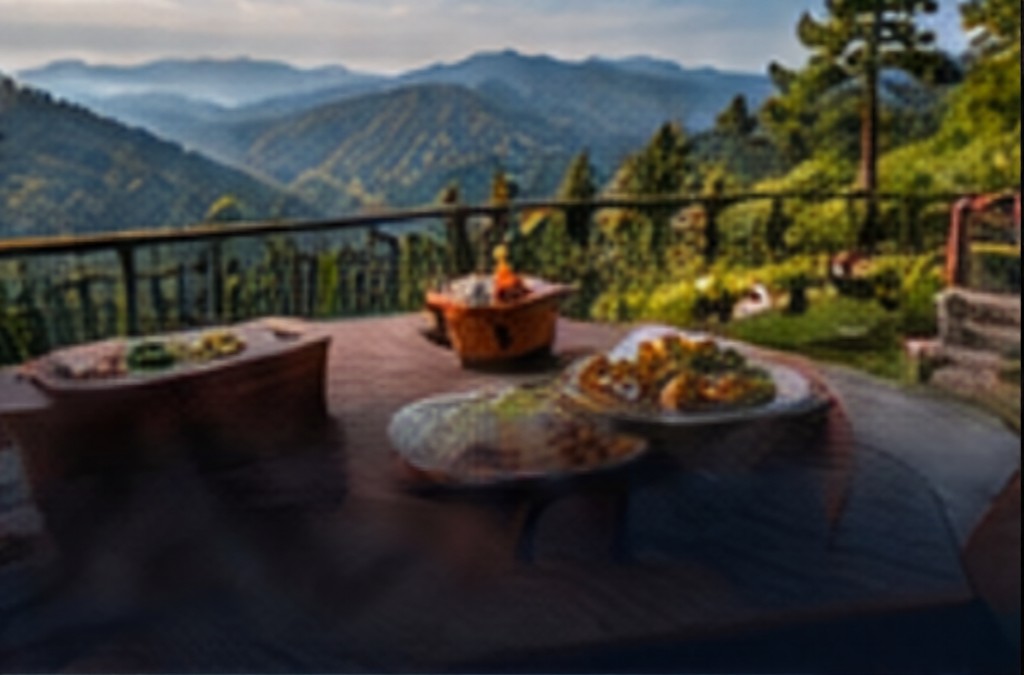 A terrace table of local food