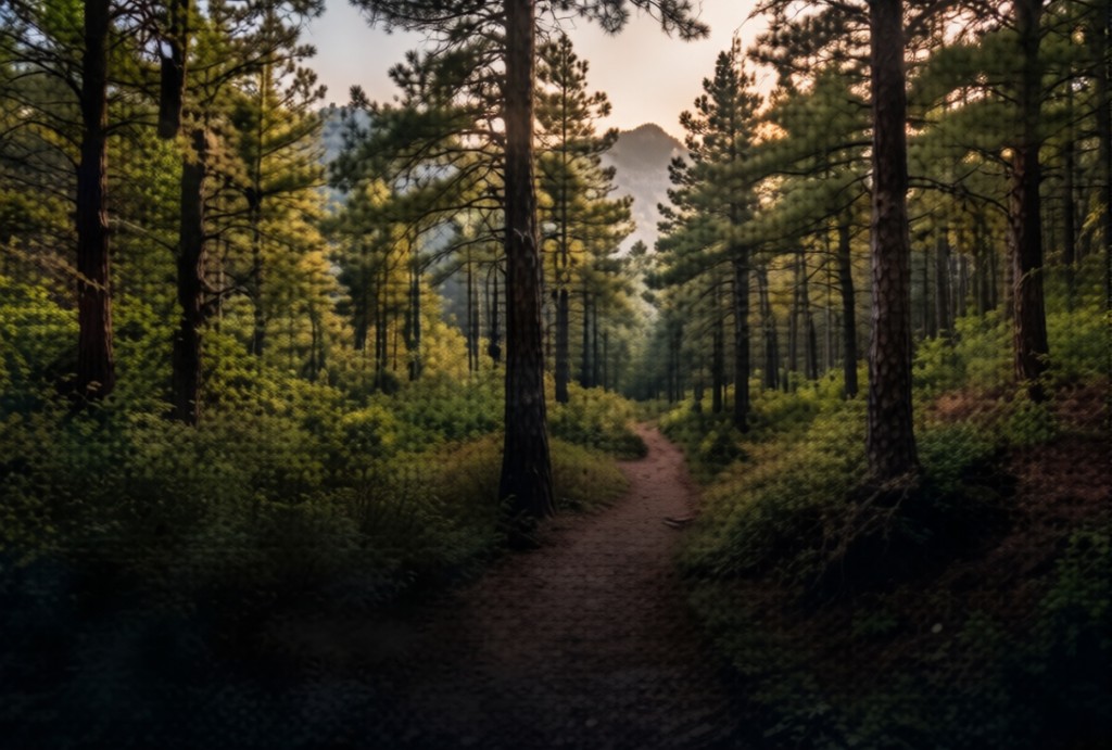 A quiet path through pine forest